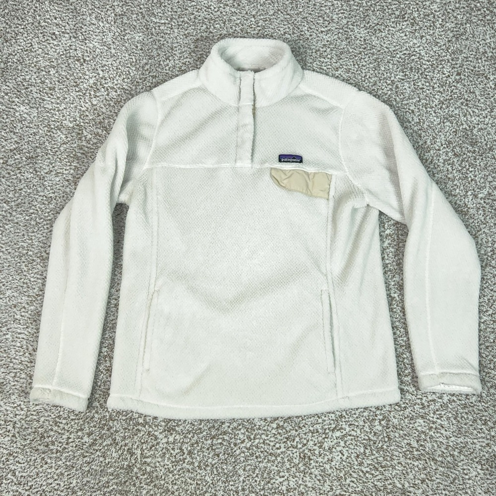 Patagonia Womens Jacket XL White Fleece 1/4 Retool Snap T Hiking Polartec Gorp